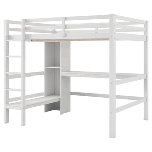English Elm Full Size Loft Bed With Under-Bed Desk & Multifunction Shelves - Space-Saving White Design For Teens N7090005004K