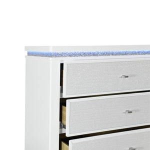 English Elm ADALID Glittered 5-Drawer Chest with LED Lighting, Solid Wood Build, Knob Hardware, Tapered Legs White 39.96 L x 21.46 W x 52.17 H B201P288332