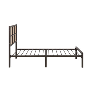 English Elm 1pc Twin Platform Bed with Dark Metal Frame and Faux Cane Panel Headboard, Coastal Casual Design, No Box Spring Needed Bronze 47.25 L x 28 W x 3.75 H B011P214033