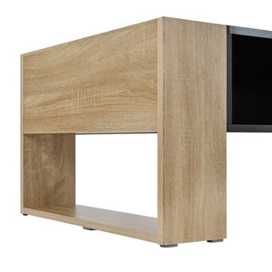 English Elm ON-TREND High Gloss Coffee Table with 2 Drawers, Hidden Compartment, Open Shelf, Modern Luxury Finish Black+Natural N721P205792B