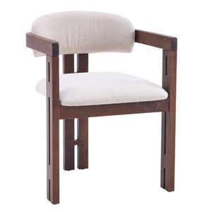 English Elm Indoor Solid Wood Round Back Dining Chairs Cushioned Beige Upholstered Set of Two Walnut N772P411377W