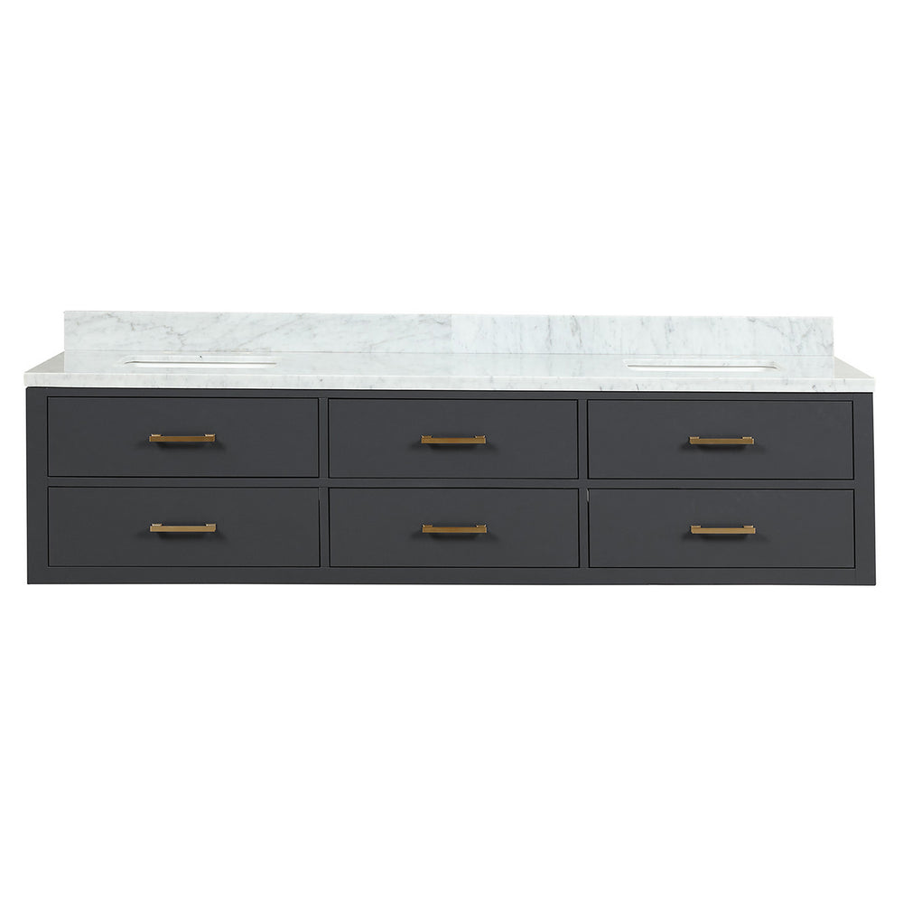 English Elm Black Double Bath Vanity With Carrara Marble Top - 80" W, Stylish Storage, Fully Assembled Design B2731P258095