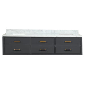 English Elm Black Double Bath Vanity With Carrara Marble Top - 80" W, Stylish Storage, Fully Assembled Design B2731P258095