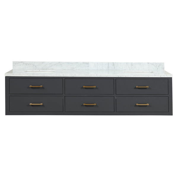 English Elm Black Double Bath Vanity With Carrara Marble Top - 80" W, Stylish Storage, Fully Assembled Design B2731P258095