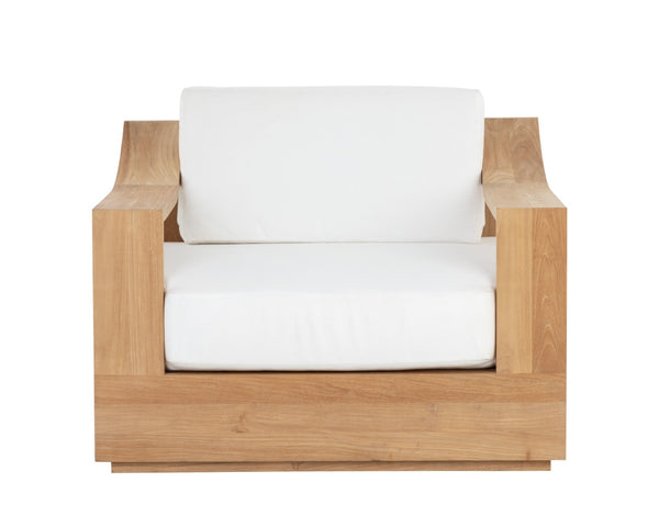 Sunpan TAHITI Swivel Lounge Chair - Stylish Stinson White Fabric, Teak Base, Perfect for Outdoor Relaxation 109152