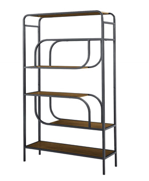 English Elm Geometric Metal Frame Bookcase Five Shelf Open Display Unit for Living Room Office B2748P452556