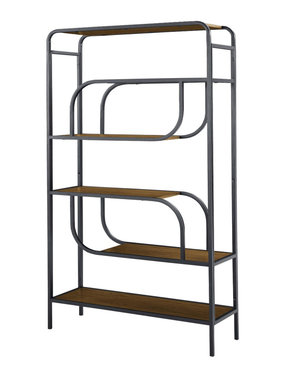 English Elm Geometric Metal Frame Bookcase Five Shelf Open Display Unit for Living Room Office B2748P452556