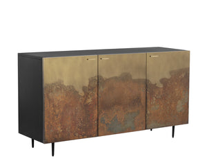 Sunpan Auburn Sideboard: Exquisite Antique Brass Design with Ombre Patina, Black Metal Frame, Handcrafted Charm