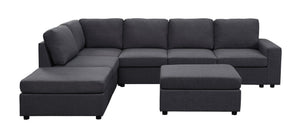 English Elm Cassiana Seven Seat Linen Modular Sectional with Ottoman for Open Living Spaces Dark Gray B2749S00047