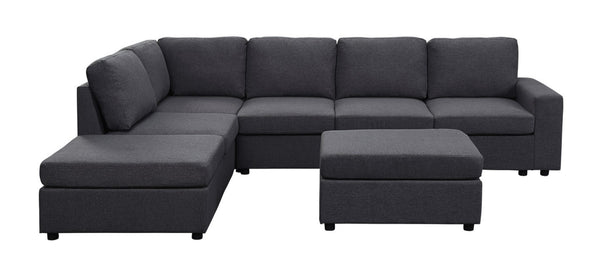 English Elm Cassiana Seven Seat Linen Modular Sectional with Ottoman for Open Living Spaces Dark Gray B2749S00047