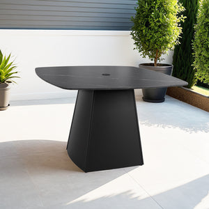 English Elm Modern 44" Rounded Square Patio Dining Table with Black Sintered Stone Top, Rust-Free Aluminum Base Seats 4 W1886P310020