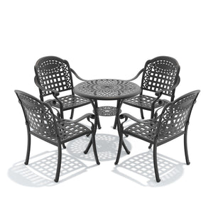 English Elm 5-piece Cast Aluminum Outdoor Dining Set with Ornate Relief Patterned Stackable Chairs W1710S00624