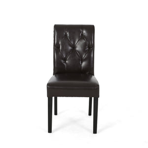 English Elm Christopher Knight Home® - ANGELO Chocolate Tufted Dining Chairs Set of 2 — Buttonless Diamond Stitch Upholstered PU, No Assembly 52600.00PUCBRN
