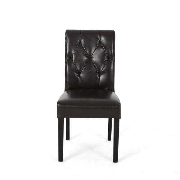 English Elm Christopher Knight Home® - ANGELO Chocolate Tufted Dining Chairs Set of 2 — Buttonless Diamond Stitch Upholstered PU, No Assembly 52600.00PUCBRN