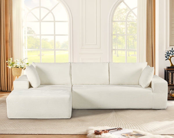 English Elm Cozyform Convertible Sectional Sofa In Ivory Corduroy - Plush, Space-Saving Sleeper For Modern Living B2735P359715