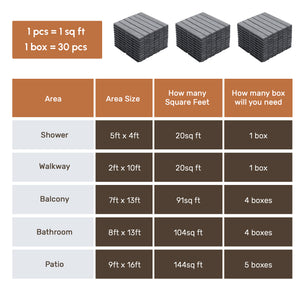 English Elm 30 Interlocking Deck Tiles 12" Square Acacia Hardwood Striped Outdoor Flooring Waterproof DIY Light Gray W2391P276695