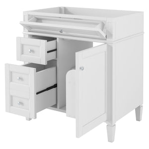 English Elm 30'' Modern Bathroom Vanity Cabinet with Roman Legs, 3 Drawers, Adjustable Shelf, Tip-Out Drawer, Durable MDF/Solid Wood White N710P236988K