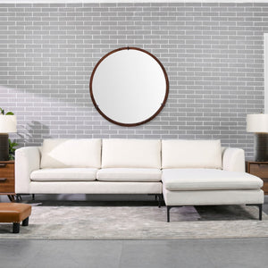 English Elm Hausen 31.5" Mid-Century Modern Round Accent Wall Mirror, Brown Walnut Wood & Veneer