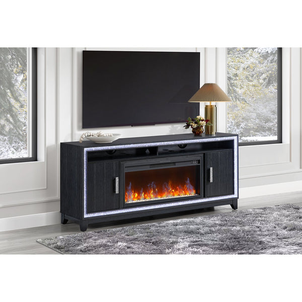 English Elm Almera Dark Grey 72" Fireplace Console — Solid Wood/MDF, 15 Temps, 7 LED Colors, Remote, Timer B201P359622