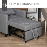 English Elm Homcom Convertible Sofa Lounger Chair Bed Multi-Functional Sleeper Recliner With Tufted Upholstered Fabric, Adjustable Angle Backrest, and Pillow, Grey