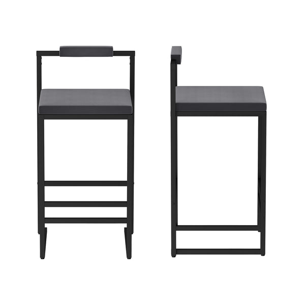 English Elm Bar Velvet Counter Height Bar Stools Set of 2 – Plush Gray Velvet, Matte Black Frame, 25.6" Seat W1757P310421