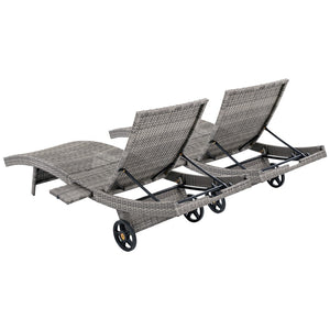 English Elm K&k Outdoor Wicker Reclining Chaise Set 2 Piece with Pull Out Tray Rolling Wheels Grey N707P395515E