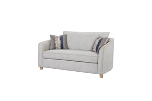 English Elm Loveseat Sand Upholstered with 3 Down Pillows, Sinuous Springs, High-Density Foam & Reversible Cushions B2699P298414