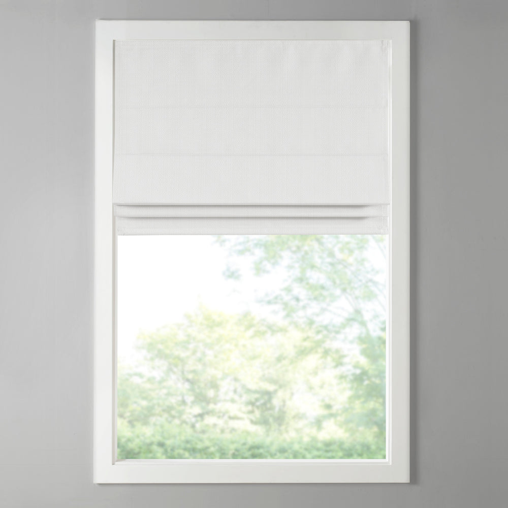 JLA Home Madison Park - Basketweave Cordless Room Darkening Roman Shade with Thermal Insulation, OEKO‑TEX Certified Privacy White MP40-7227