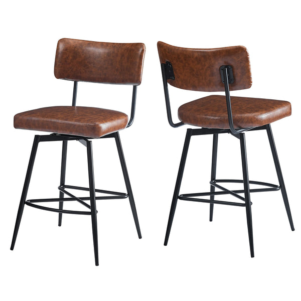 English Elm Christopher Knight Home® - 26''Retro Curved Back Swivel Counter Stools Set of 2 with Bowknot Footrest Smooth PU Leather Comfort Brown PU N780P199991B