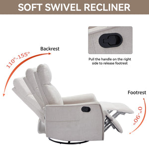 English Elm Heat Massage Rocker Recliner with Swivel Base and Vibrating Nodes for Living Room Beige W1803P251884