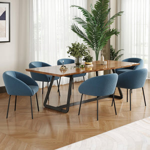 English Elm Kitchen Mid-Century Dining Chairs Set of 2 with Rattan Backrest, Cantilever Aluminum Legs, 300lb Capacity Blue T3623P408497