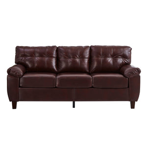 English Elm 79" Three Seat Pu Faux Leather Sofa Tufted Back Wide Arm with Hidden Storage Burgundy W1097S00247