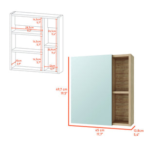 English Elm Lincoln Beige Mirrored Medicine Cabinet with 5 Shelves, Particle Board Frame, 19.5"x17.7" Compact Storage B128P148930