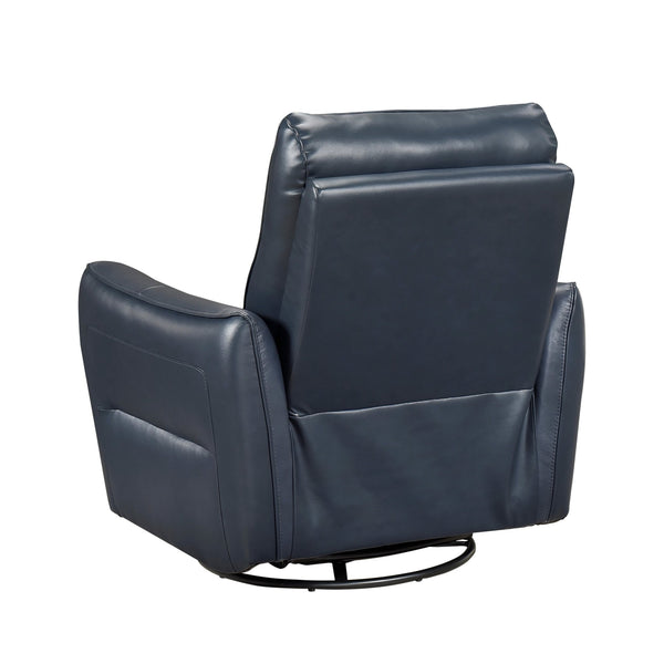 English Elm 1pc Swivel Glider Recliner Chair in Top Grain Leather with 360° Spin, Pocket Coil Support, Durable Solid Wood Frame Dark Blue 37.25 L x 29.5 W x 32.5 H B011P329241