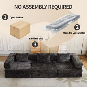 English Elm Compression Convertible Floor Sofa Bed – Versatile Modular Chenille Sofa For Small Spaces & Guests W3723S00015