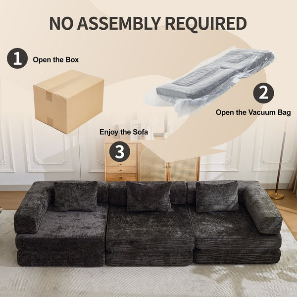 English Elm Compression Convertible Floor Sofa Bed – Versatile Modular Chenille Sofa For Small Spaces & Guests W3723S00015