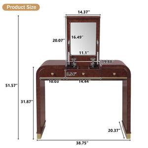 English Elm Classic Flip Top Vanity Desk with Gold Accents 2 Drawer Retro Bedroom Dressing Table Espresso N704P381406P