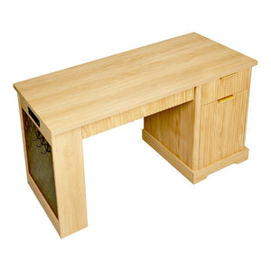 English Elm 55" Fluted White Computer Desk with Power Outlet Pegboard Cabinet and Keyboard Tray W2917P396017