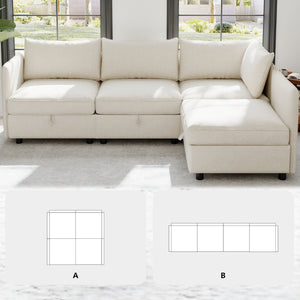 English Elm Modular Sectional Sofa Set with Hidden Storage Pocket Spring Living Room Couch Beige W680S00135