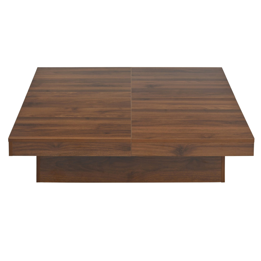English Elm Square Marble Veneer Coffee Table with Sliding Top and Hidden Storage in Walnut — Modern 39.4" centerpiece WF322094AAD