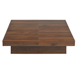 English Elm Square Marble Veneer Coffee Table with Sliding Top and Hidden Storage in Walnut — Modern 39.4" centerpiece WF322094AAD