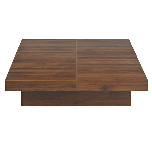 English Elm Square Marble Veneer Coffee Table with Sliding Top and Hidden Storage in Walnut — Modern 39.4" centerpiece WF322094AAD