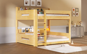 English Elm Queen Over Pine Bunk Bed with Built-in Shelves and Usb Charging Ports Wood N7090002238D