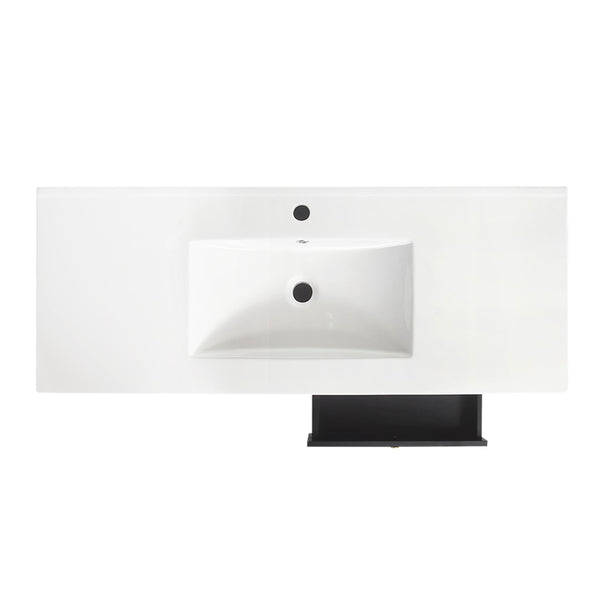 English Elm 48" Matte Black Bathroom Vanity with Ceramic Sink Soft Close Doors and Drawers W3133S00011