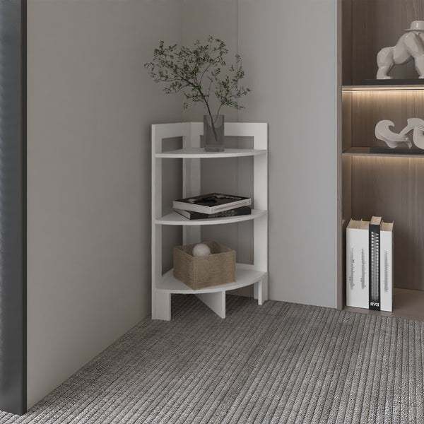 English Elm Riga Corner 3-Tier Shelf Side Table with Tray Top — Compact, Durable End Table for Small Spaces White 34.3 L x 17 W x 2.8 H B070P234356