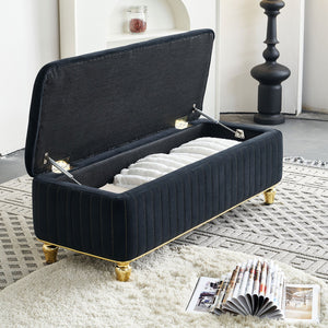 English Elm 47.24''W Storage Ottoman with Deep Button Tufting, Gold Accent Trim, Gas Lift, Sturdy Metal Legs Black W579P224706