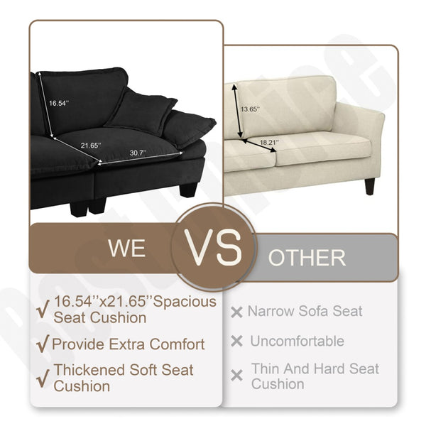 English Elm Modular U-shape Chenille Cloud Sectional with Sculptural Sailboat Arms Six Seats Black W3163S00127