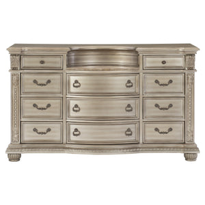 English Elm Silver Cavalier 11-Drawer Dresser with Genuine Marble Top, Silver Finish Birch Veneer, Traditional Elegance B011P264611