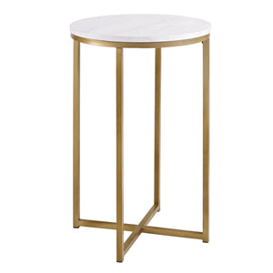English Elm Walker Edison - Modern Glam X-Leg Round Side Table with Faux White Marble Top and Gold Metal Frame, Chic Accent B185P326693
