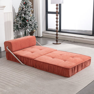 English Elm Green Chenille Floor Sofa Convertible Futon Chair with Modular Sleeping Support Orange W3612P376633